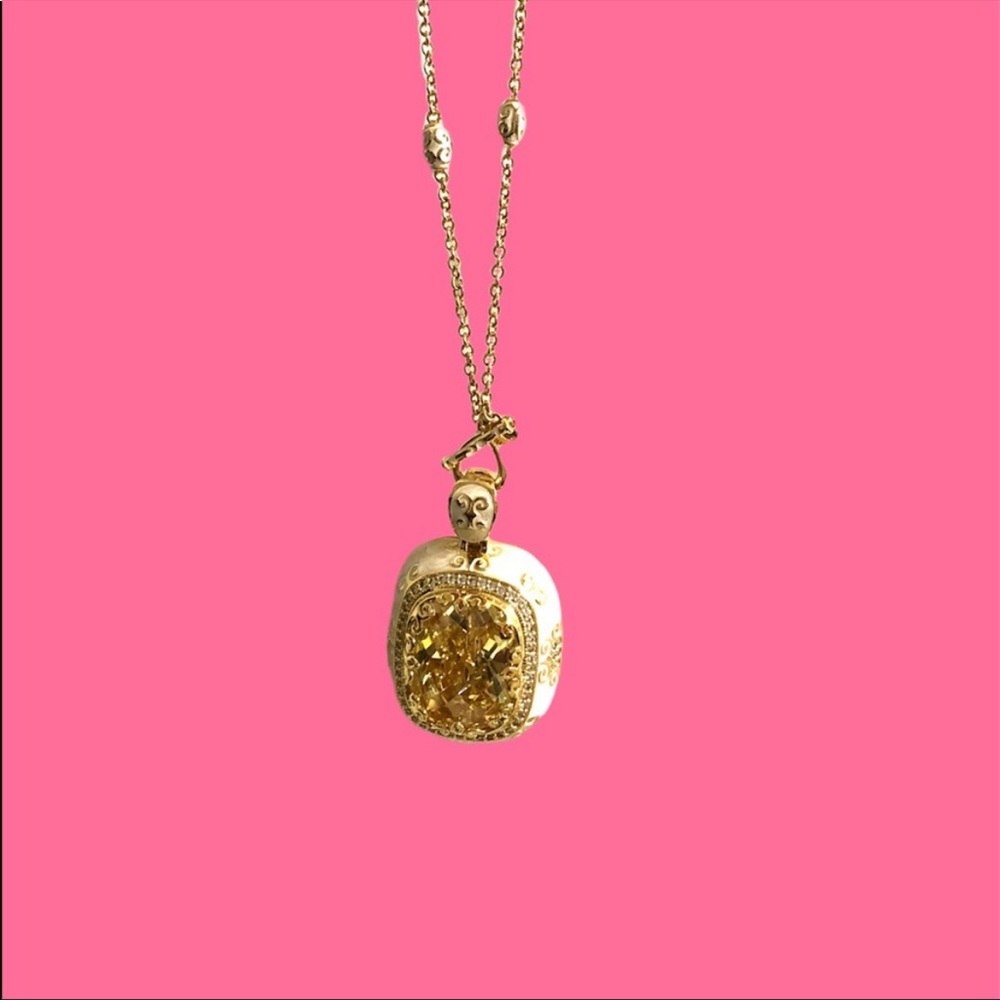 NWB NWT Lauren Adams Necklace Long Pendant Cream Enamel Gold CZ Vintage Elegant - Picture 5 of 13